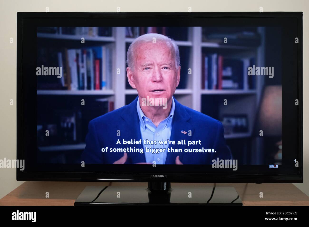 Vu à la télévision, Joe Biden parle dans une annonce politique traitant du coronavirus posté le 31 mars 2020. Banque D'Images