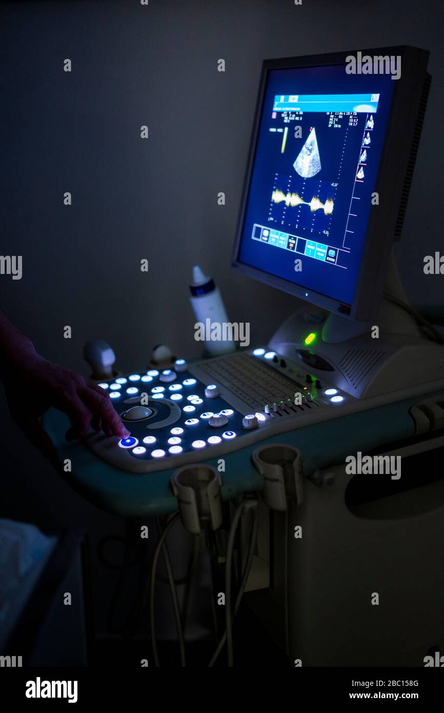 Unité d'échographie dans la clinique vétérinaire Banque D'Images