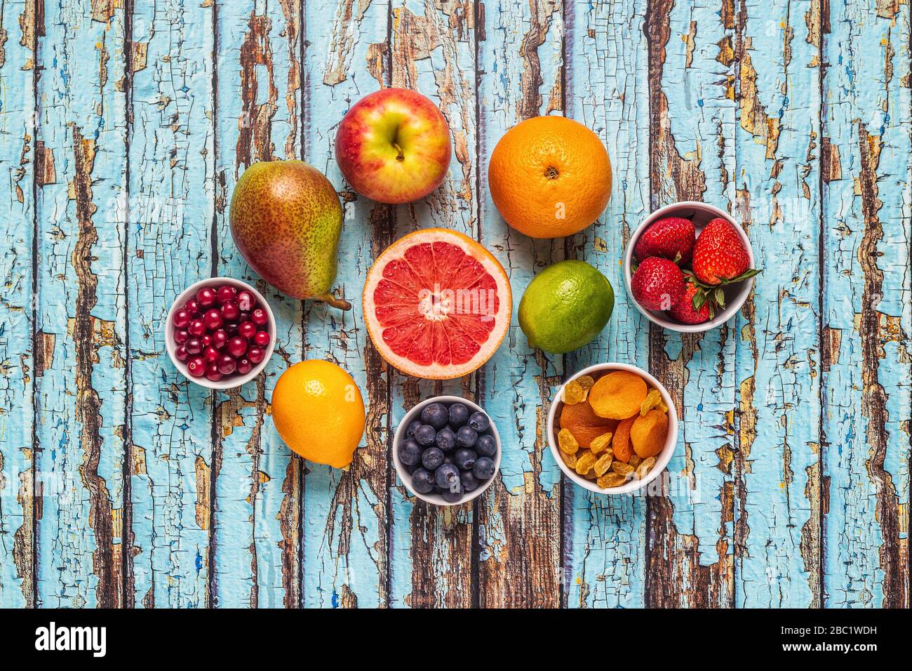 Aliments pour garder les poumons en bonne santé, vue de dessus. Banque D'Images