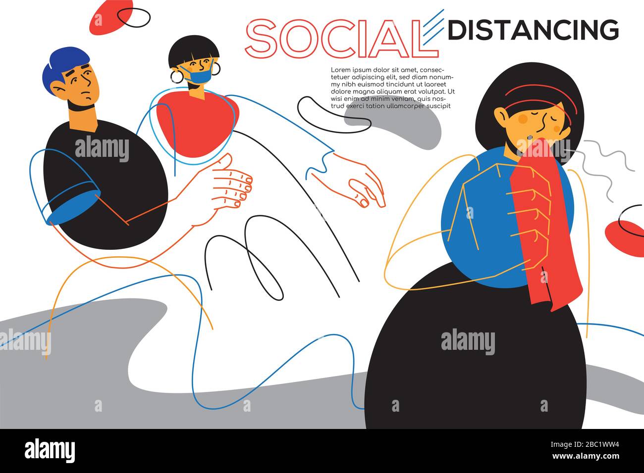 Idée de distanciation sociale - bannière de style conception plate Illustration de Vecteur
