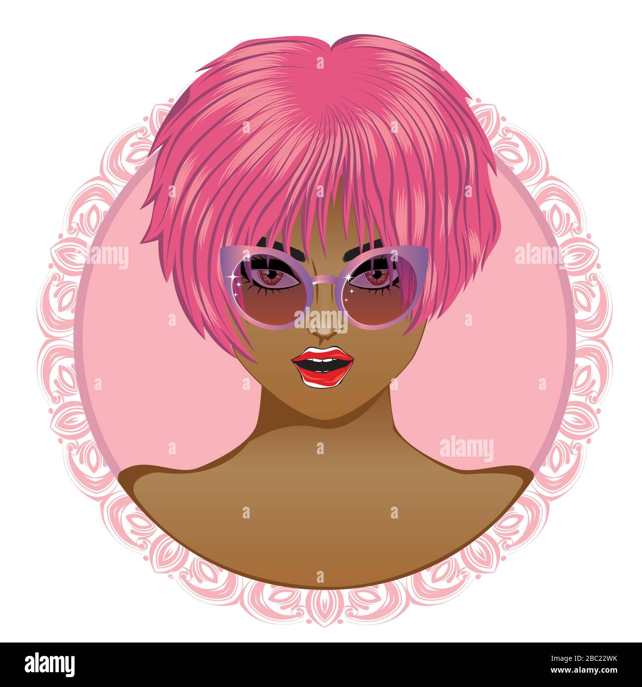 Femme aux cheveux courts style dans les lunettes de soleil, colorant rose,  avatar du design Image Vectorielle Stock - Alamy
