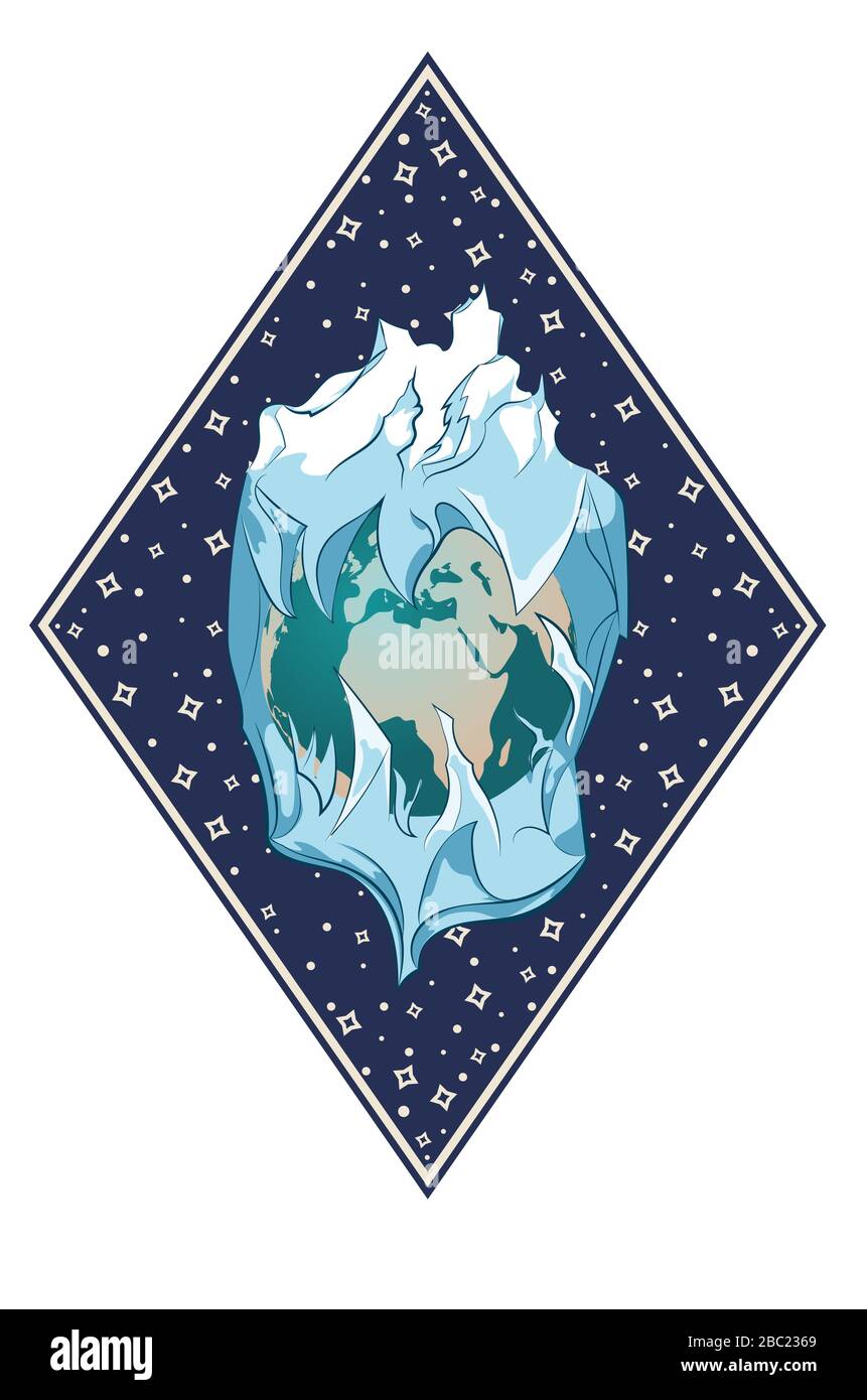 Avec iceberg énorme planète gelée à l'intérieur. Illustration de Vecteur