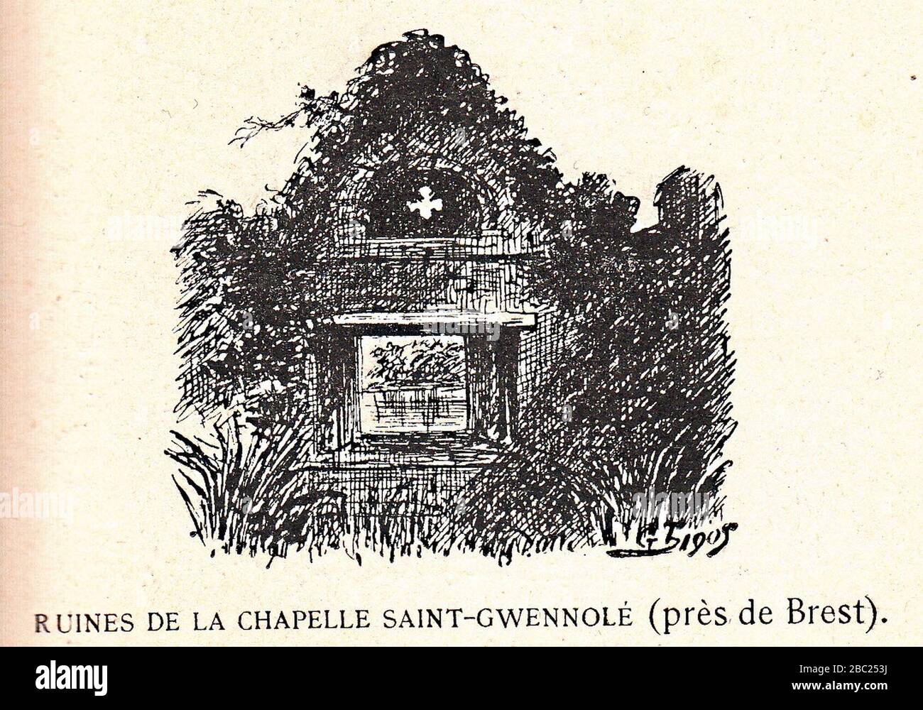 Gravure 1905Chapelle St Guénolé Brest. Banque D'Images