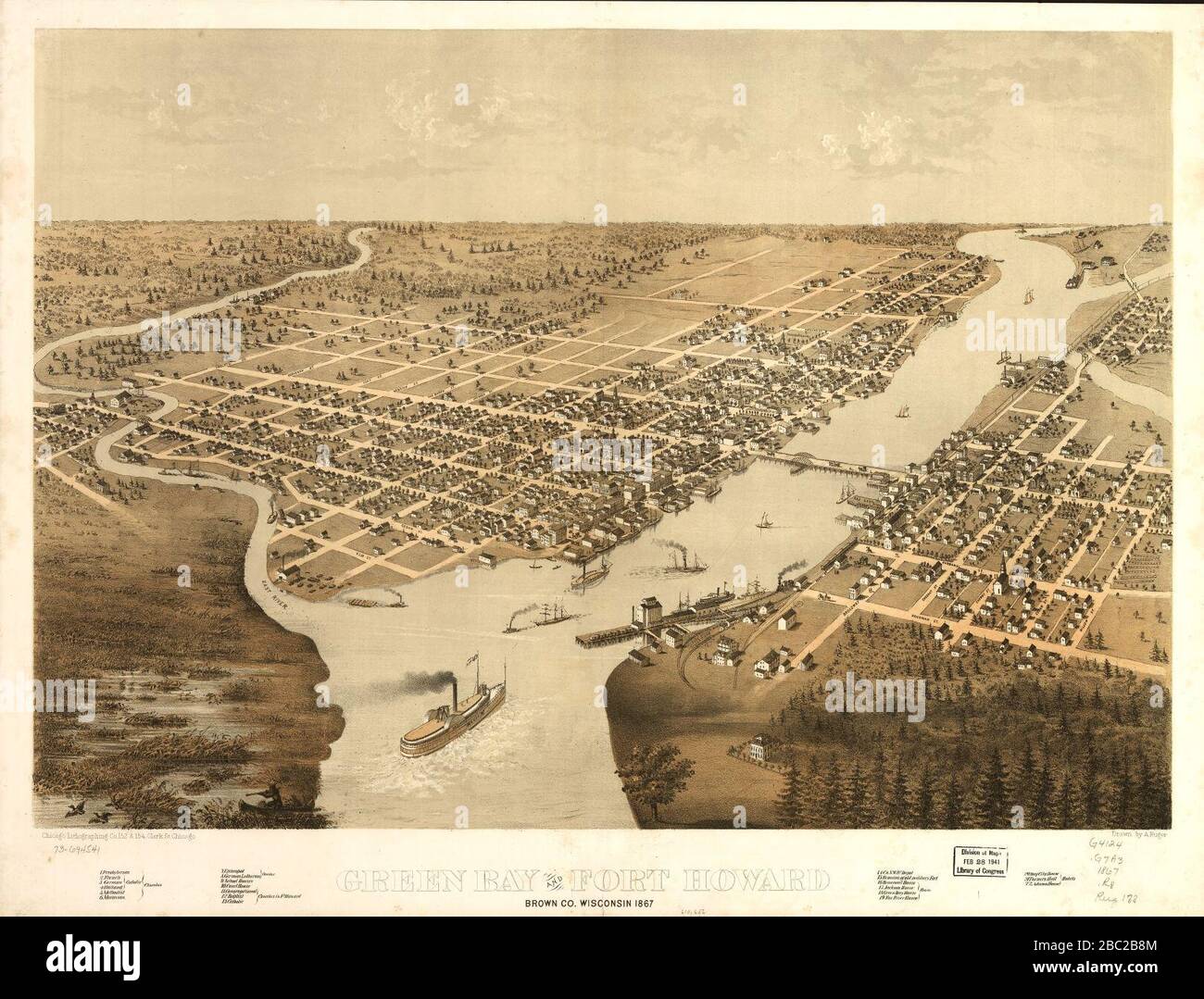 Green Bay et fort Howard, Brown Co., Wisconsin 1867. Banque D'Images