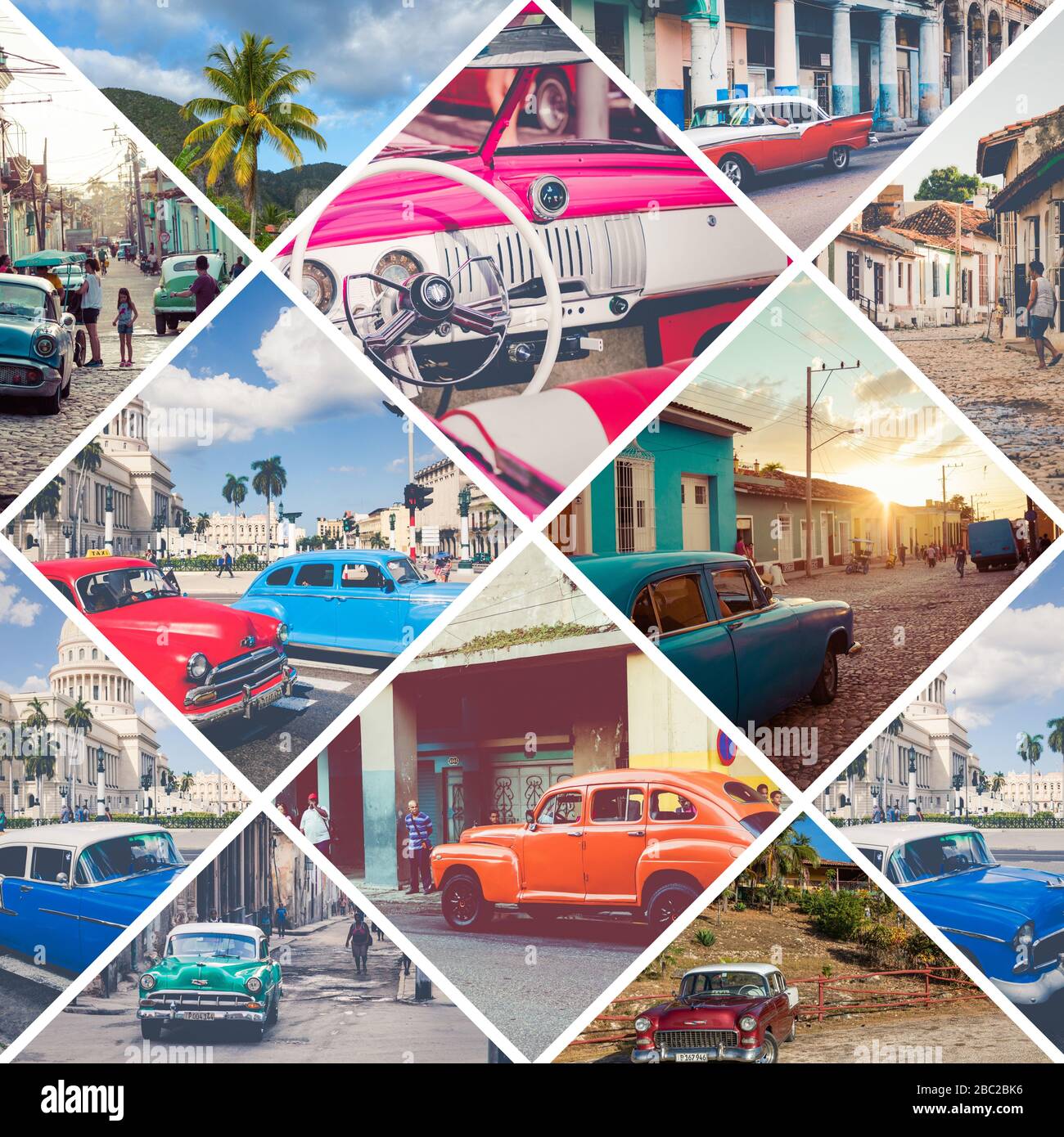 Collage de destinations touristiques populaires à Cuba. Arrière-plan de voyage. Banque D'Images