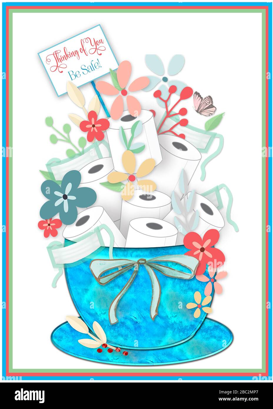 Illustration graphique de l'arrangement de fleur avec papier toilette. CONCEPT COVID19. Banque D'Images