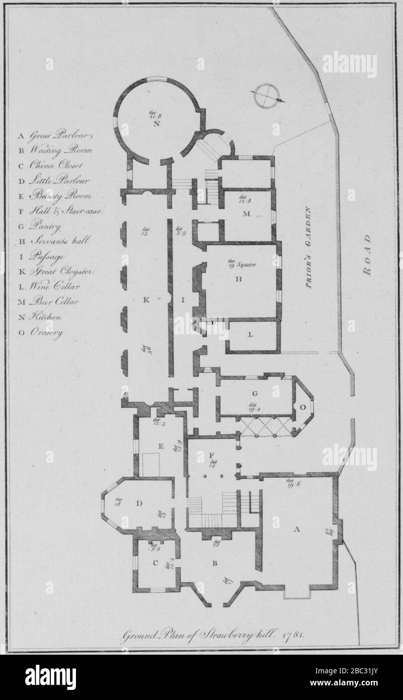 Plan de terrain de Strawberry Hill 1781. Banque D'Images