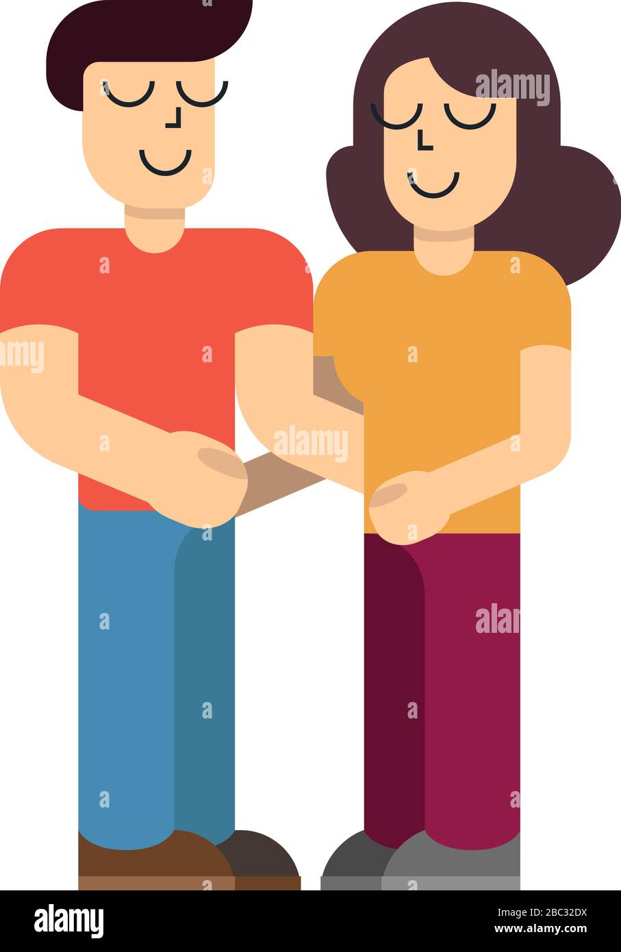Couple de jeunes. L'homme et la femme tiennent les mains sur un fond blanc. Illustration vectorielle dans un style plat Illustration de Vecteur