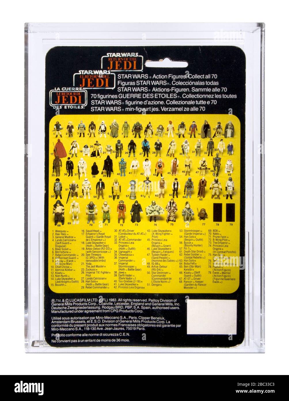 1983 Palitioy Vintage Star Wars Retour du Jedi Tri-logo Carded Darth Vader action Figure MOC AFA 80 près de Mint Banque D'Images