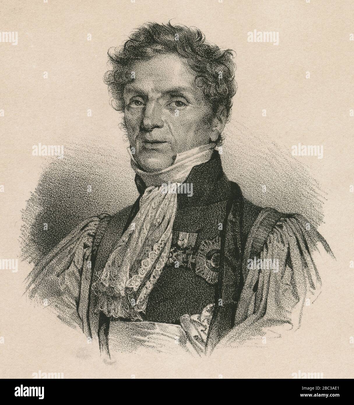 Gravure ancienne, Claude François Chauveau-Lagarde. Claude François Chauveau-Lagarde (1756-1841) était un avocat qui est entré en vedette dans les premières étapes de la Révolution française. Il a défendu de nombreux cas notables pendant le règne de Terror, y compris celui de Marie-Antoinette. SOURCE: GRAVURE ORIGINALE Banque D'Images