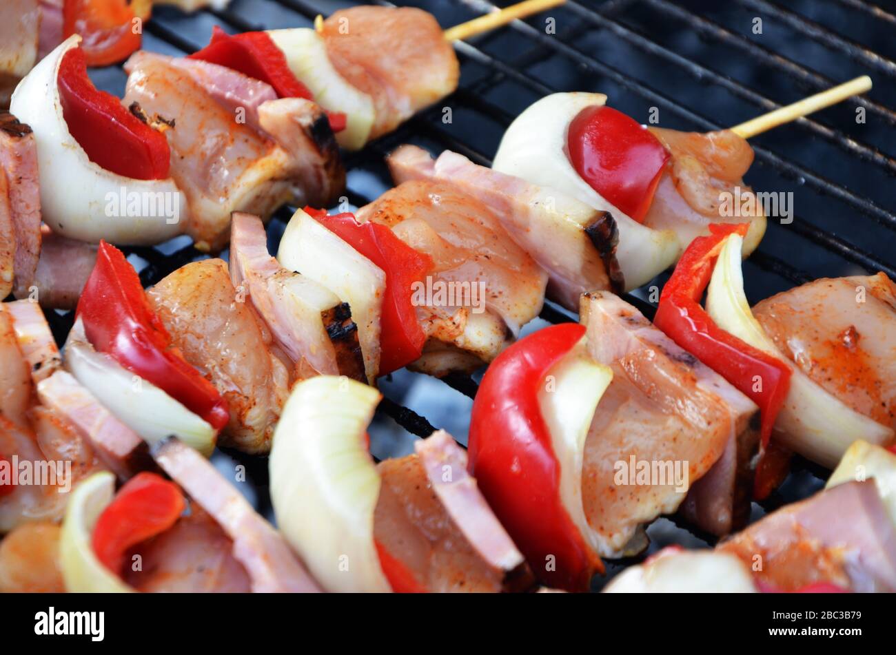 mélange savoureux de brochettes de poulet et de légumes Banque D'Images