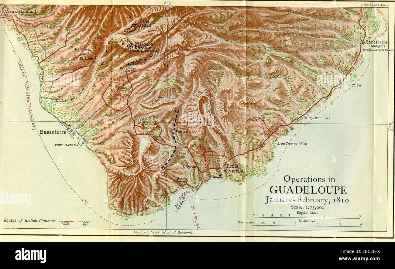 Guadeloupe-British-Military-Operations-1810-carte. Banque D'Images