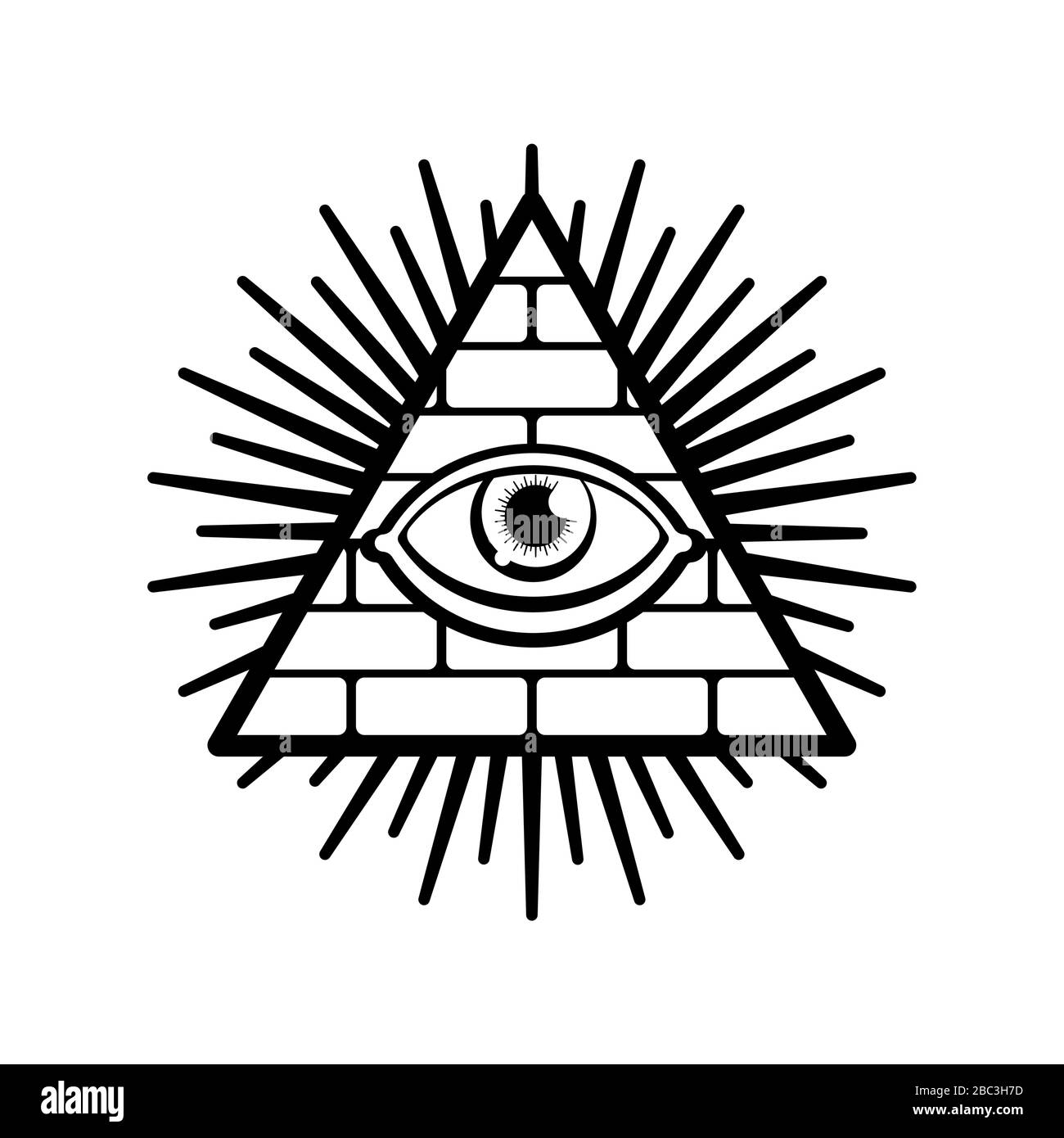 Vue panoramique. Symbole du gouvernement mondial. Iluminati théorie du complot. Signe sacré. Pyramide avec un oeil. Illustration de Vecteur