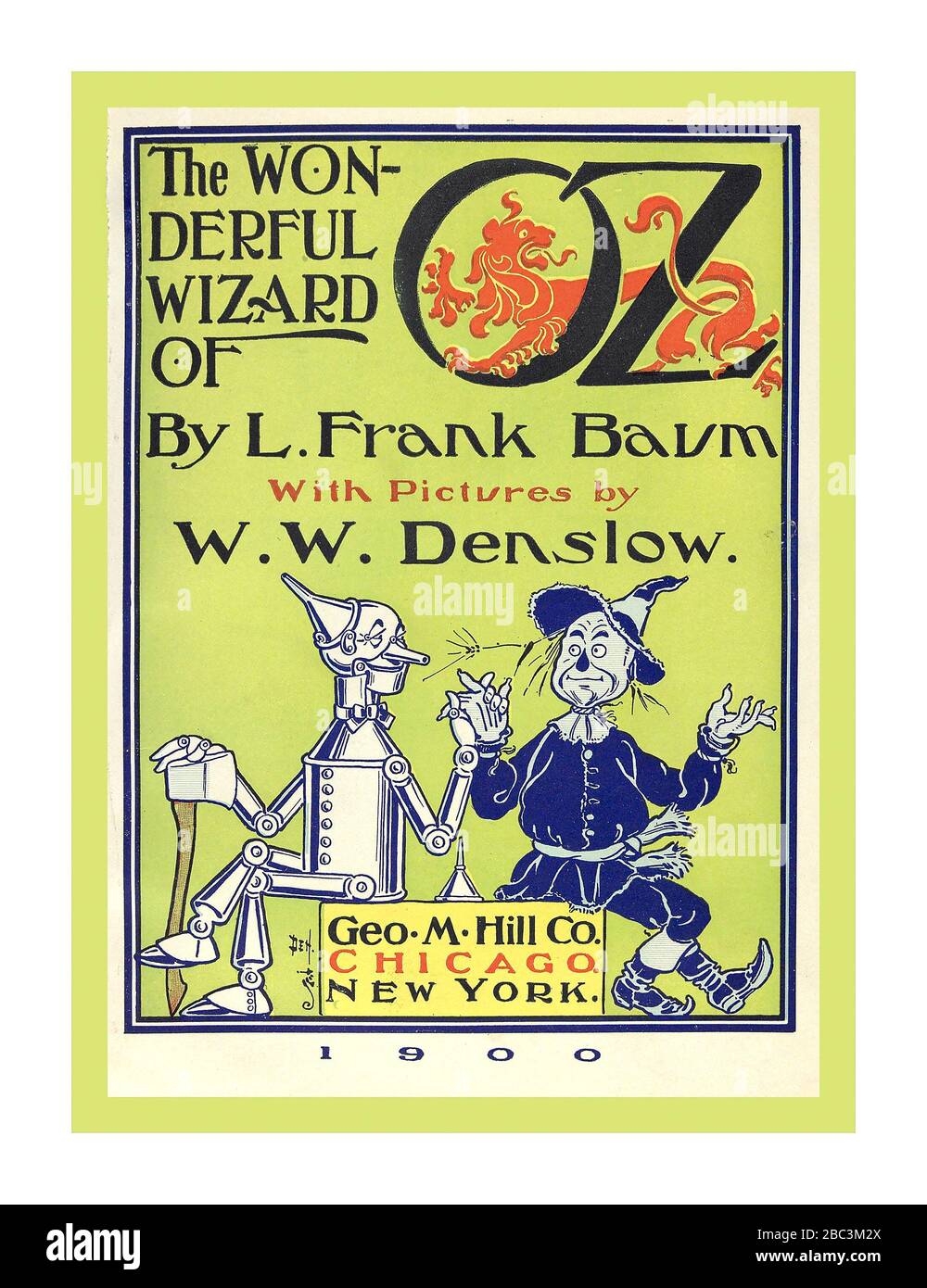 WIZARD OF OZ couverture intérieure du livre historique original de 1900 «The Wonderful Wizard of Oz» de l'auteur L. Frank Baum, (Lyman Frank), 1856-1919. Illustration du créateur W. W.Denslow, (William Wallace), 1856-1915, publié Chicago ; New York : G.M. Hill Co Banque D'Images