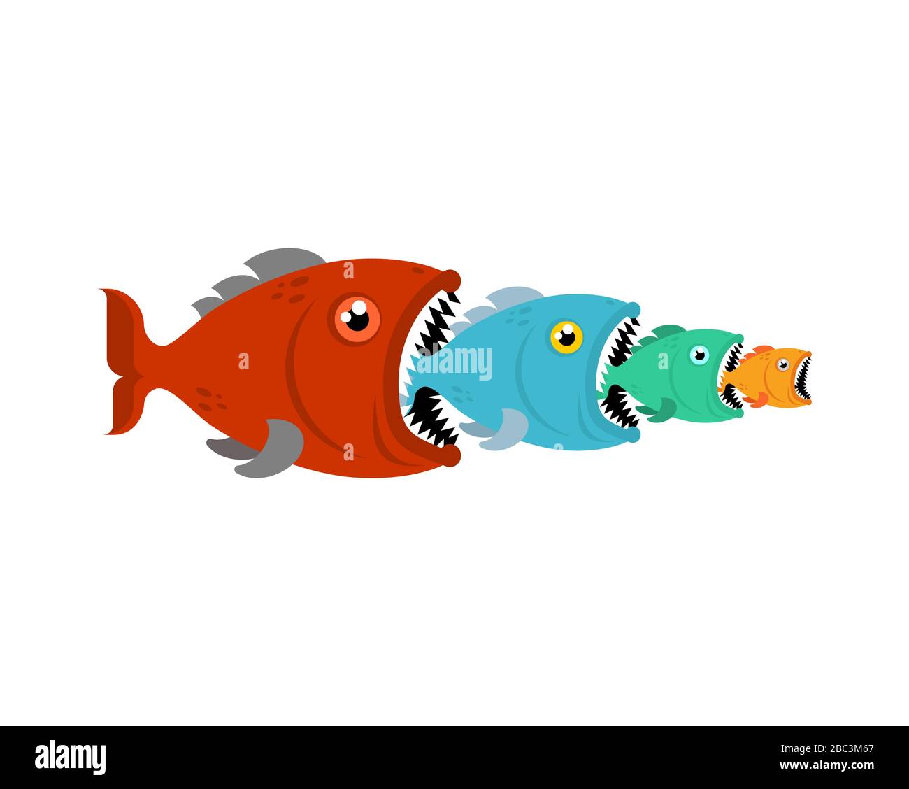 Le gros poisson mange du petit poisson. Poisson prédateurs à bouche ouverte Illustration de Vecteur