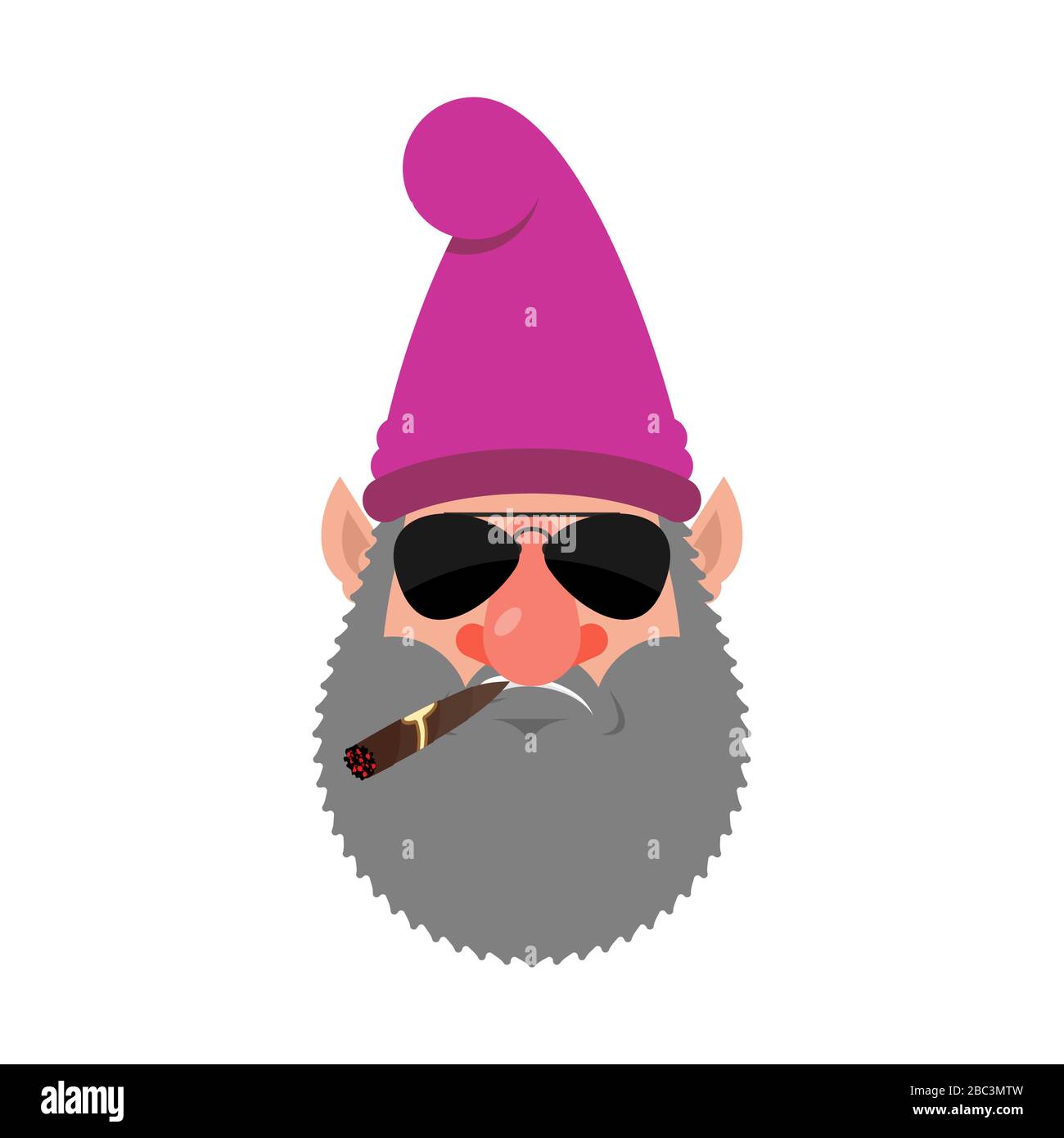 Gnome de jardin Cool sérieux avatar des émotions. Émoji de cigare nain fumeur. Illustration vectorielle stricte Illustration de Vecteur