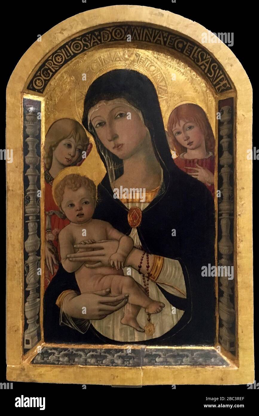 Guidoccio Cozzarelli, Madonna col Bambino e due angeli. Banque D'Images