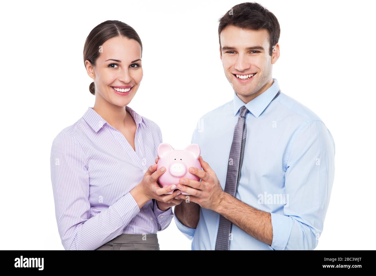 Jeune couple sur fond blanc Banque D'Images