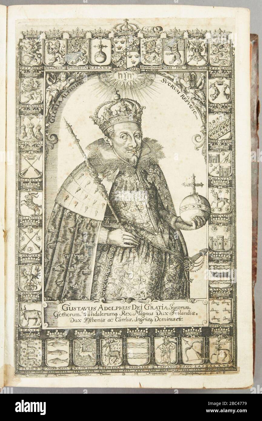 Gustav II Adolfs bibel 1618 - Portrait de Gustav II Adolf. Banque D'Images