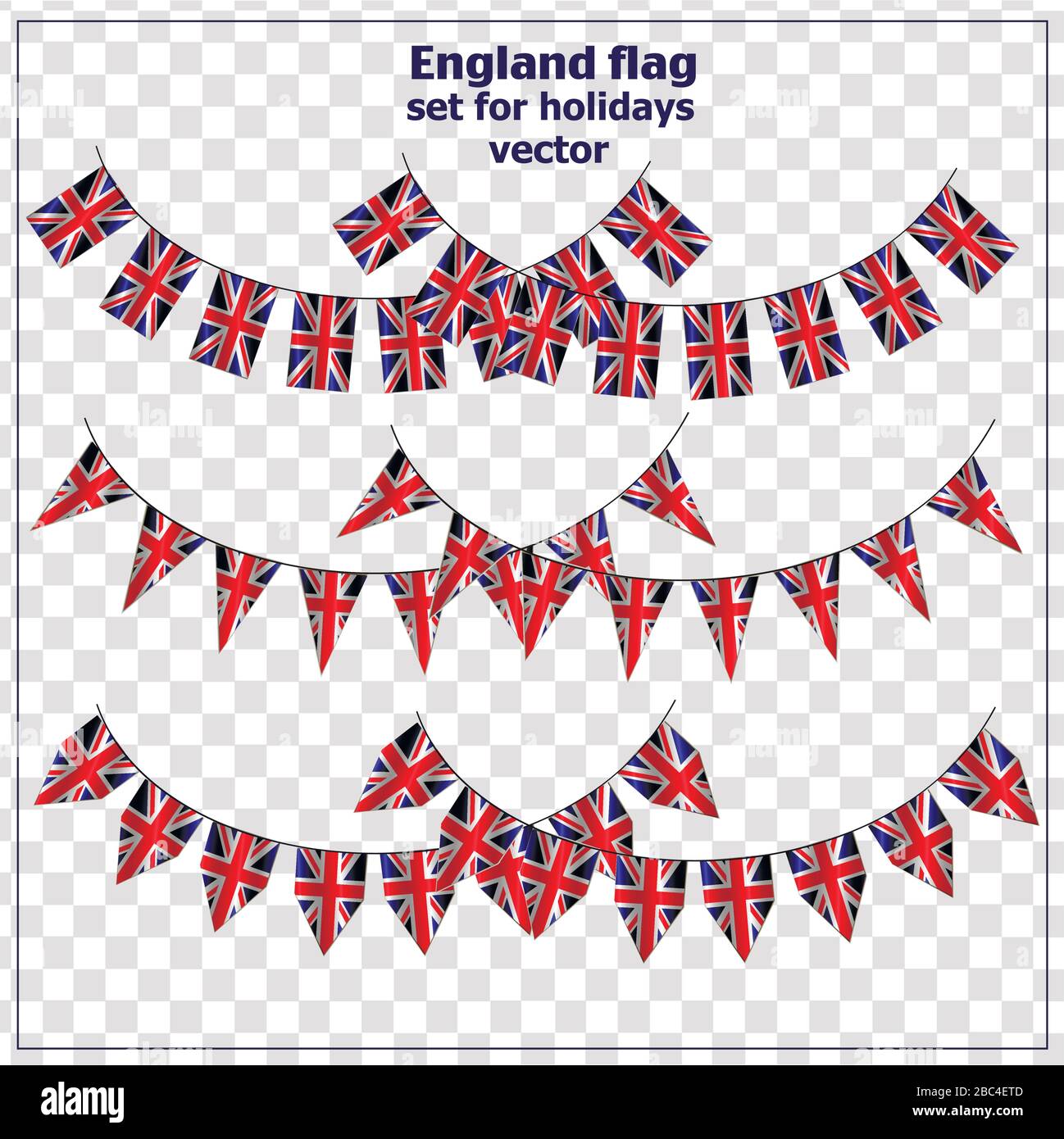 Ensemble lumineux avec drapeaux de l'Angleterre pour les vacances. Bonne journée d'Angleterre. Illustration vectorielle avec arrière-plan transparent. Illustration de Vecteur