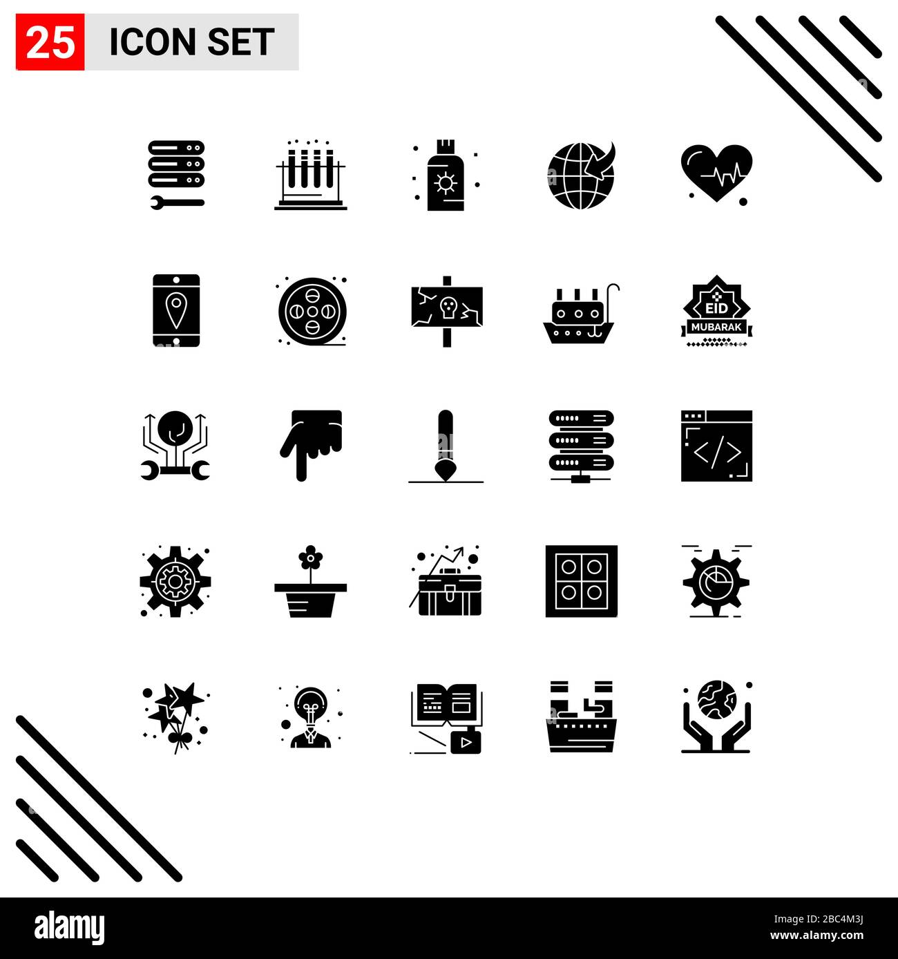 Jeu de 25 icônes d'interface utilisateur modernes symboles signes pour battre, Voyage, lotion, globe, Sunblock Editable Vector Design Elements Illustration de Vecteur