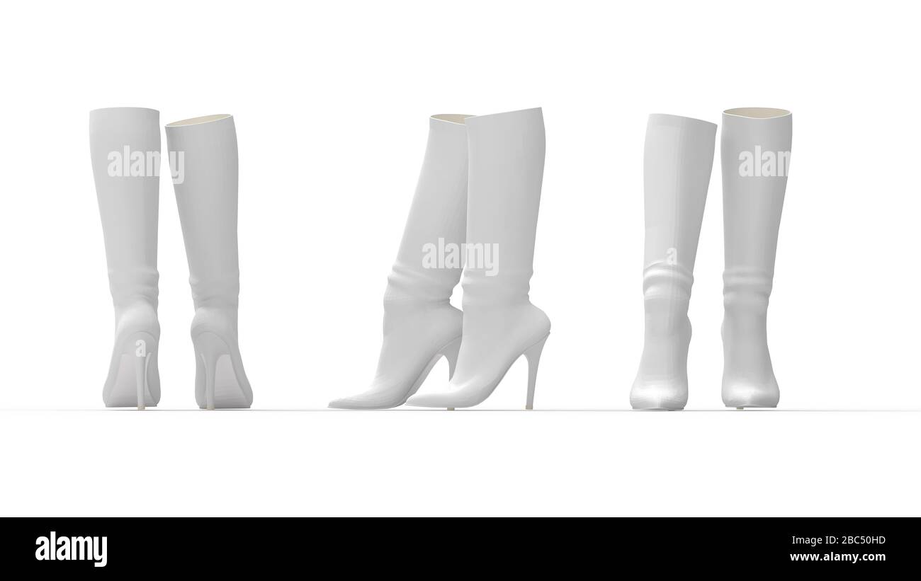 Rendu tridimensionnel de bottes cuir talons hauts chaussures femme isolé Banque D'Images