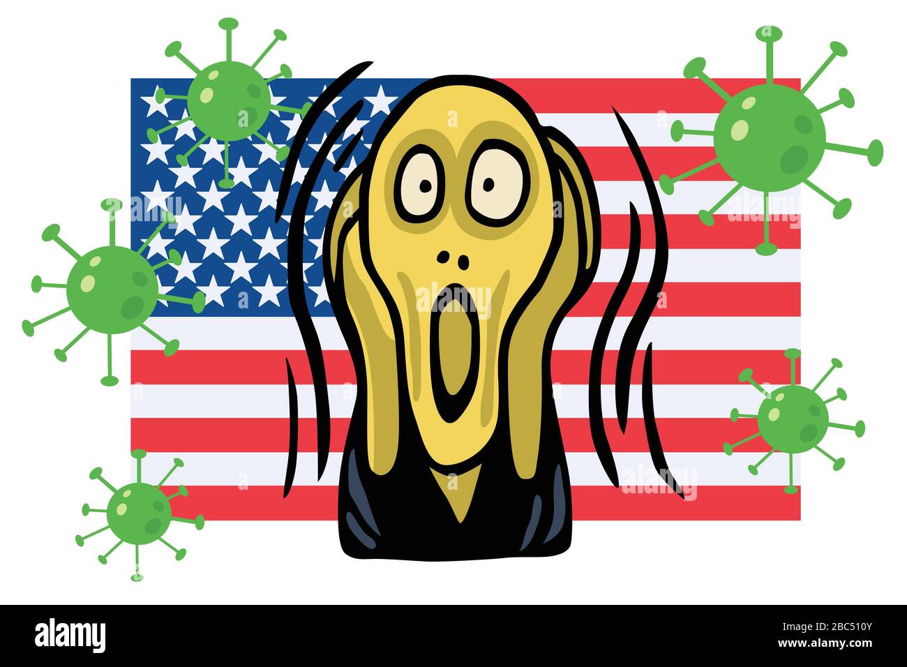 Le Screaming People Head over Coronavirus COVID-19 Illustration avec fond de drapeau américain. Illustration vectorielle Illustration de Vecteur