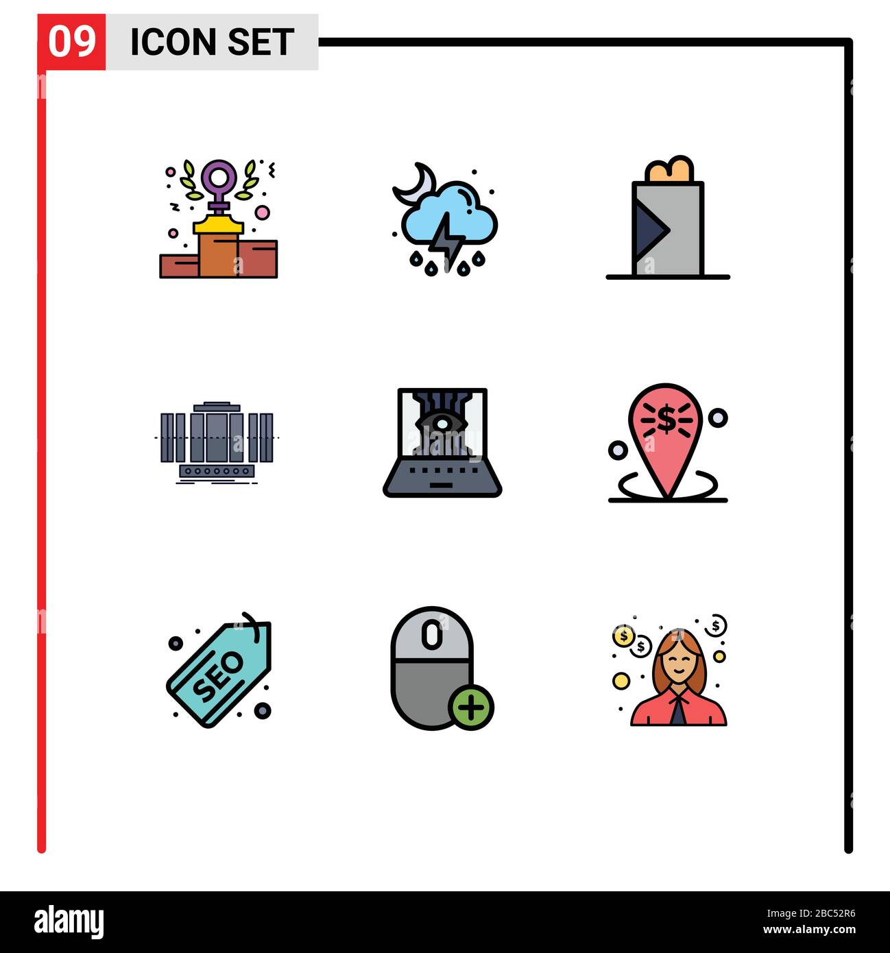 9 icônes créatives signes et symboles modernes des sciences de l'informatique, de la technologie, de la restauration rapide, du vent, des éléments de conception vectorielle éditable vertical Illustration de Vecteur