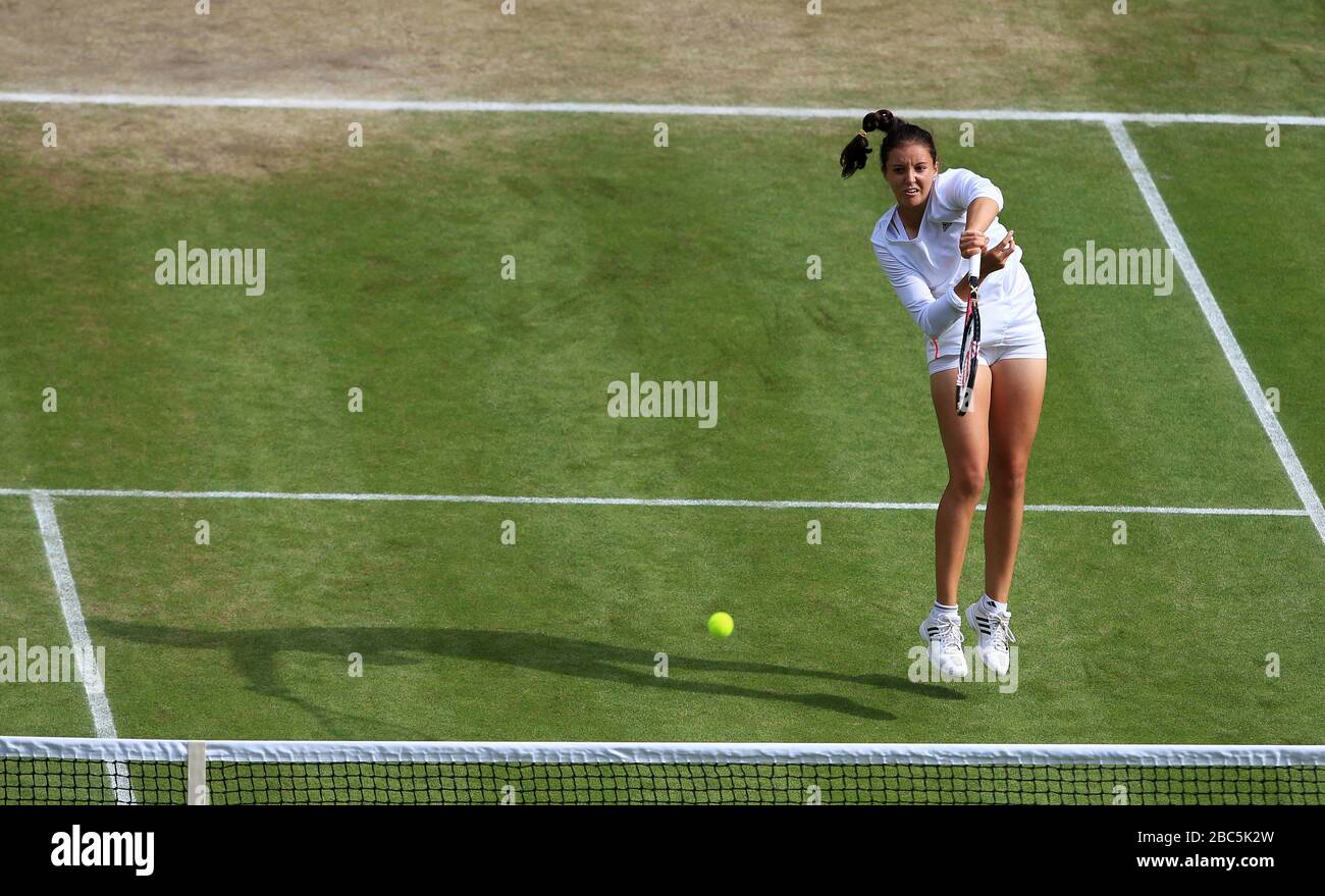 Laura Robson, de Grande-Bretagne, dans son double match mixte avec Dominic Inglot contre le Colin Fleming de Grande-Bretagne et le su-Wei Hsieh de Taipei chinois Banque D'Images