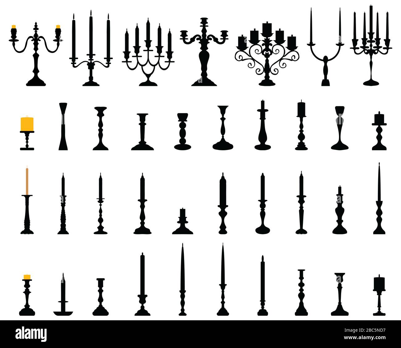 Les chandeliers de silhouettes noires sur fond blanc Banque D'Images