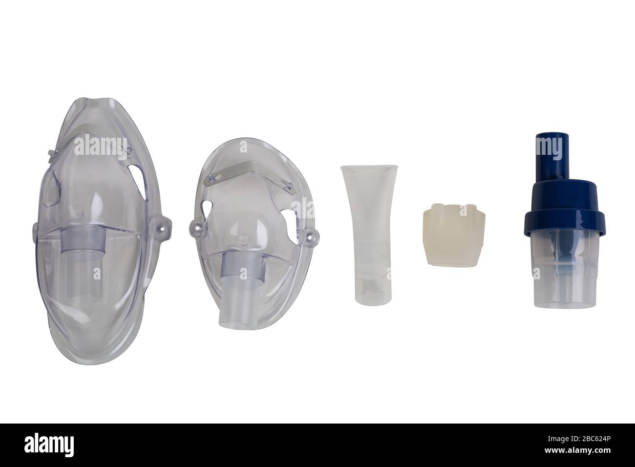 Ensemble de masque médical moderne gris ambu pour ventilation pulmonaire artificielle isolé sur fond blanc Banque D'Images