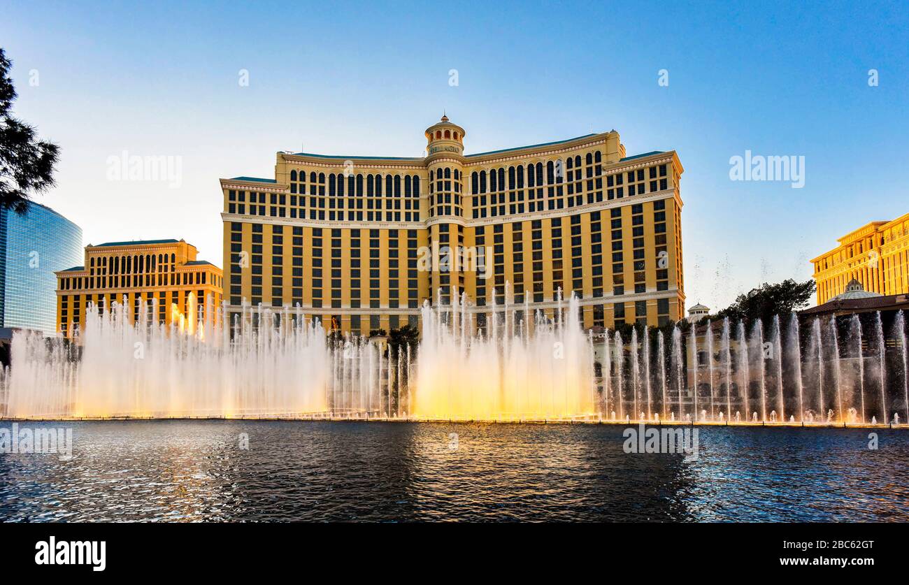 Vue panoramique sur la fontaine du Bellagio Las Vegas Banque D'Images