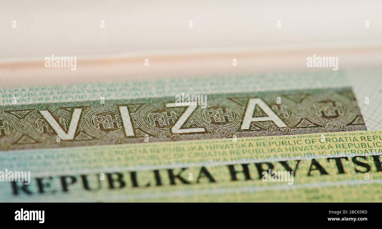 Visa de voyage croate se connecter passeport de près Banque D'Images