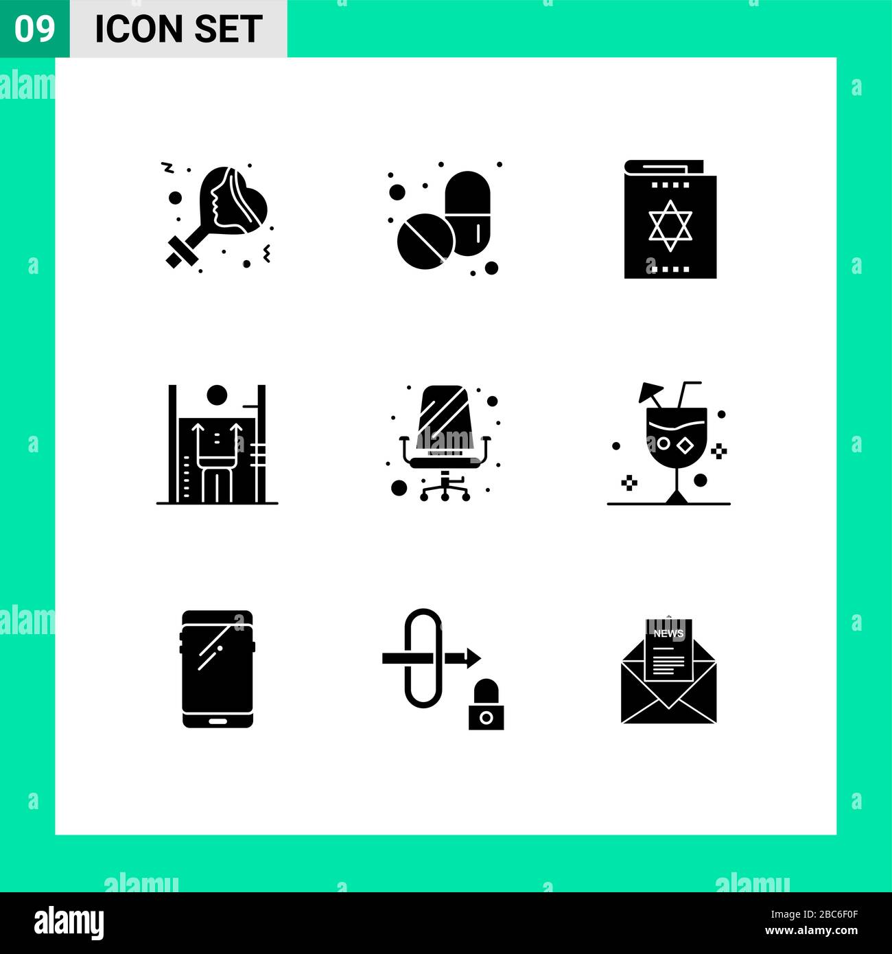 Interface mobile jeu de glyphes solides de 9 pictogrammes de chaise, amélioration, harry potter, humain, performance Editable Vector Design Elements Illustration de Vecteur