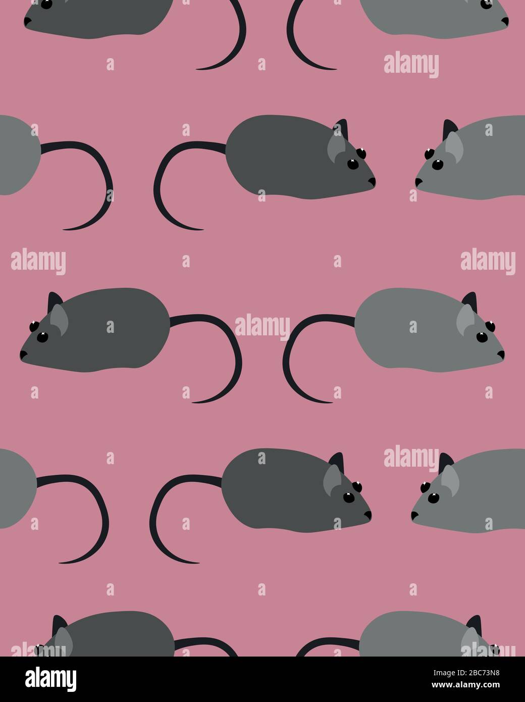 Souris grises sur fond rose. Répétition transparente. Design pour cadeau, carte de vœux, vêtements et flyer. Magasin d'animaux de compagnie, abri et clinique vétérinaire. Illustration de Vecteur