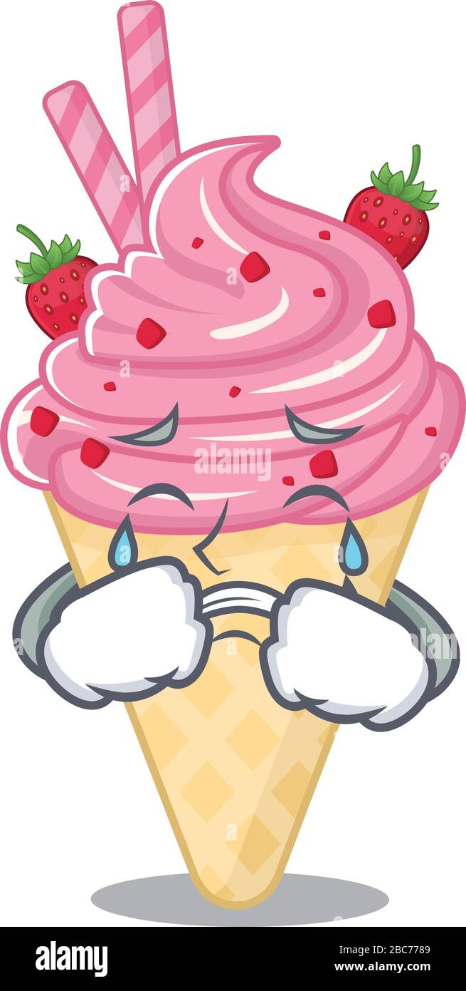 Dessin de caractère de dessin animé de crème glacée aux fraises avec un visage de plying Illustration de Vecteur