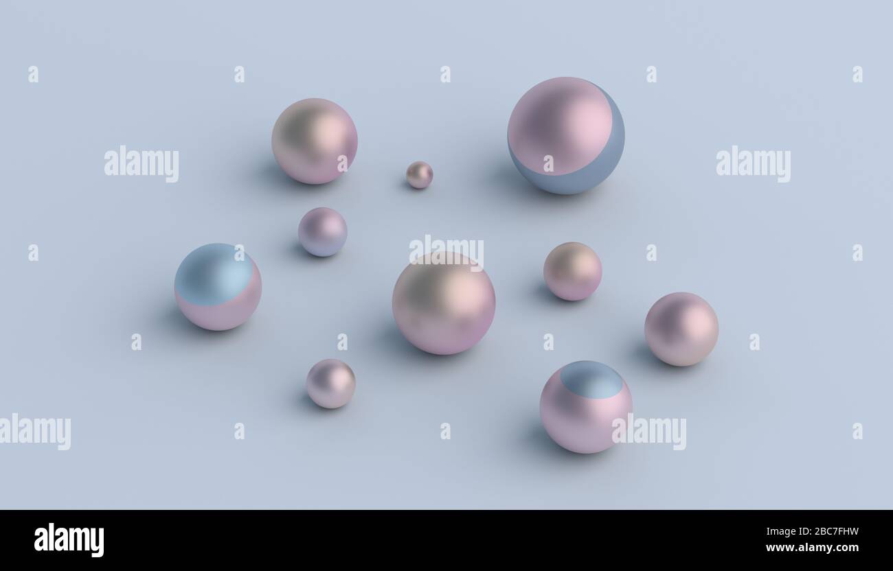 Rendu 3D abstrait de formes géométriques. Composition avec sphères. Conception moderne de l'arrière-plan Banque D'Images
