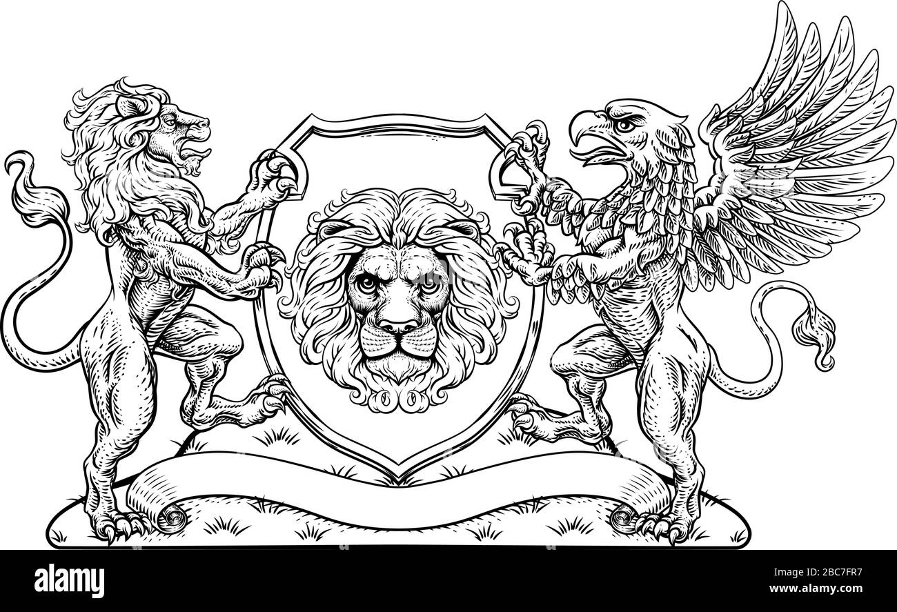 Armoiries Crest Griffin Lion Family Shield Seal Illustration de Vecteur