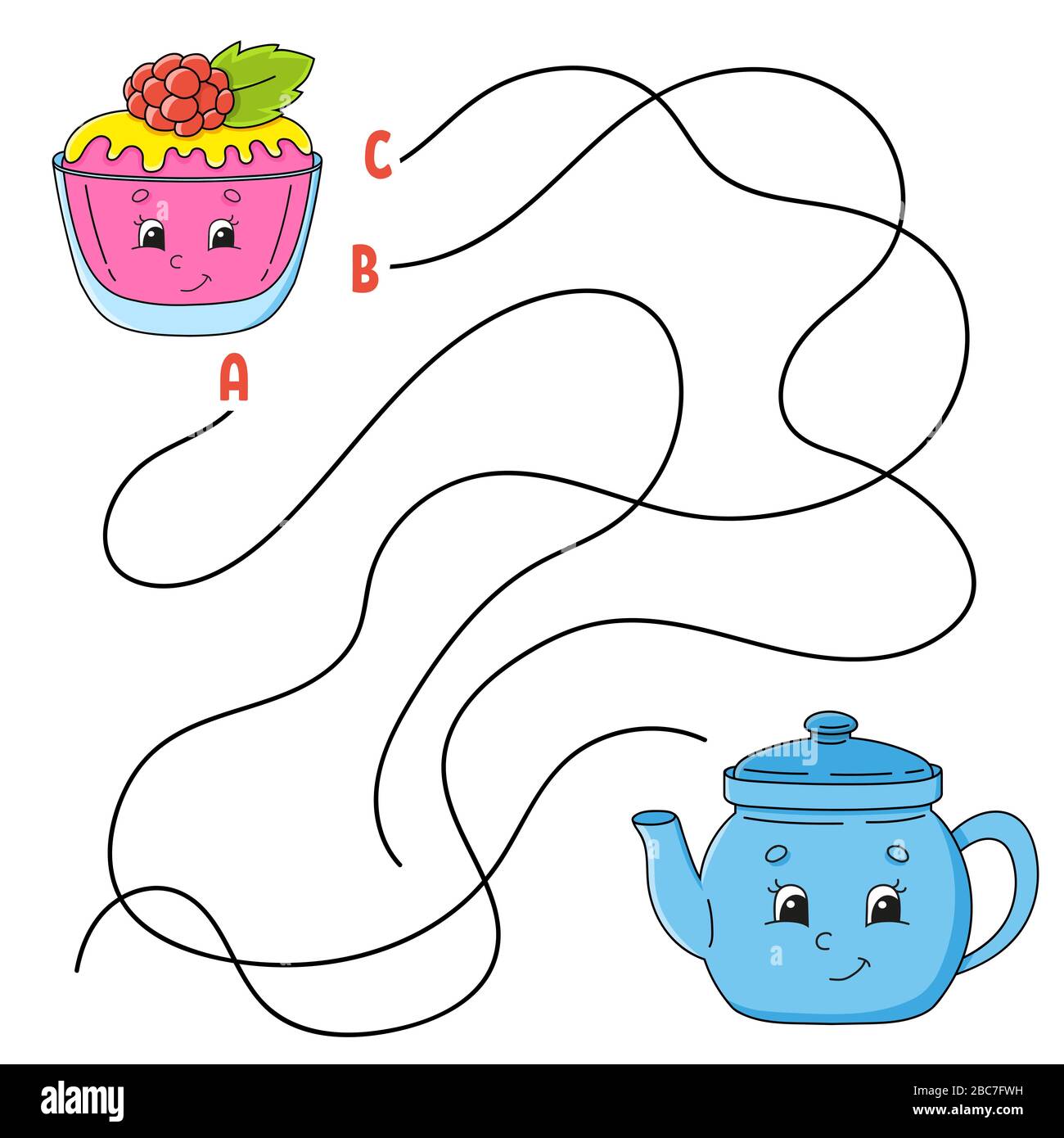 Labyrinthe Facile Gateau Et Theiere Labyrinthe Pour Les Enfants Feuille De Calcul D Activite Puzzle Pour Enfants Personnage De Dessin Anime Tambour De Concordance Logique Illustrati Vecteur De Couleur Image Vectorielle Stock