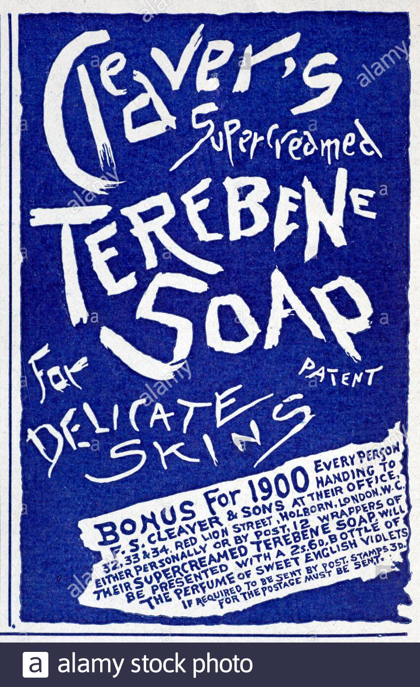L'ère victorienne, Cleavers Supercreamed Terebene savon pour peau délicate, publicité vintage à partir de 1900 Banque D'Images
