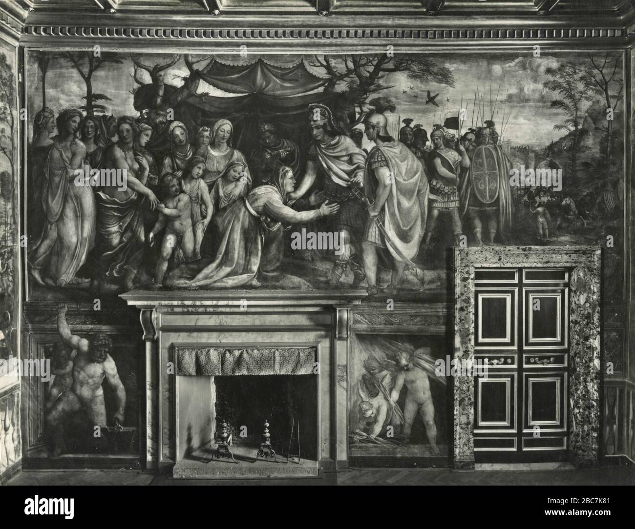 Famille de Darius devant Alexandre le Grand, fresque de l'artiste italien Sodoma, Palais Farnesina, Rome, Italie, années 1920 Banque D'Images