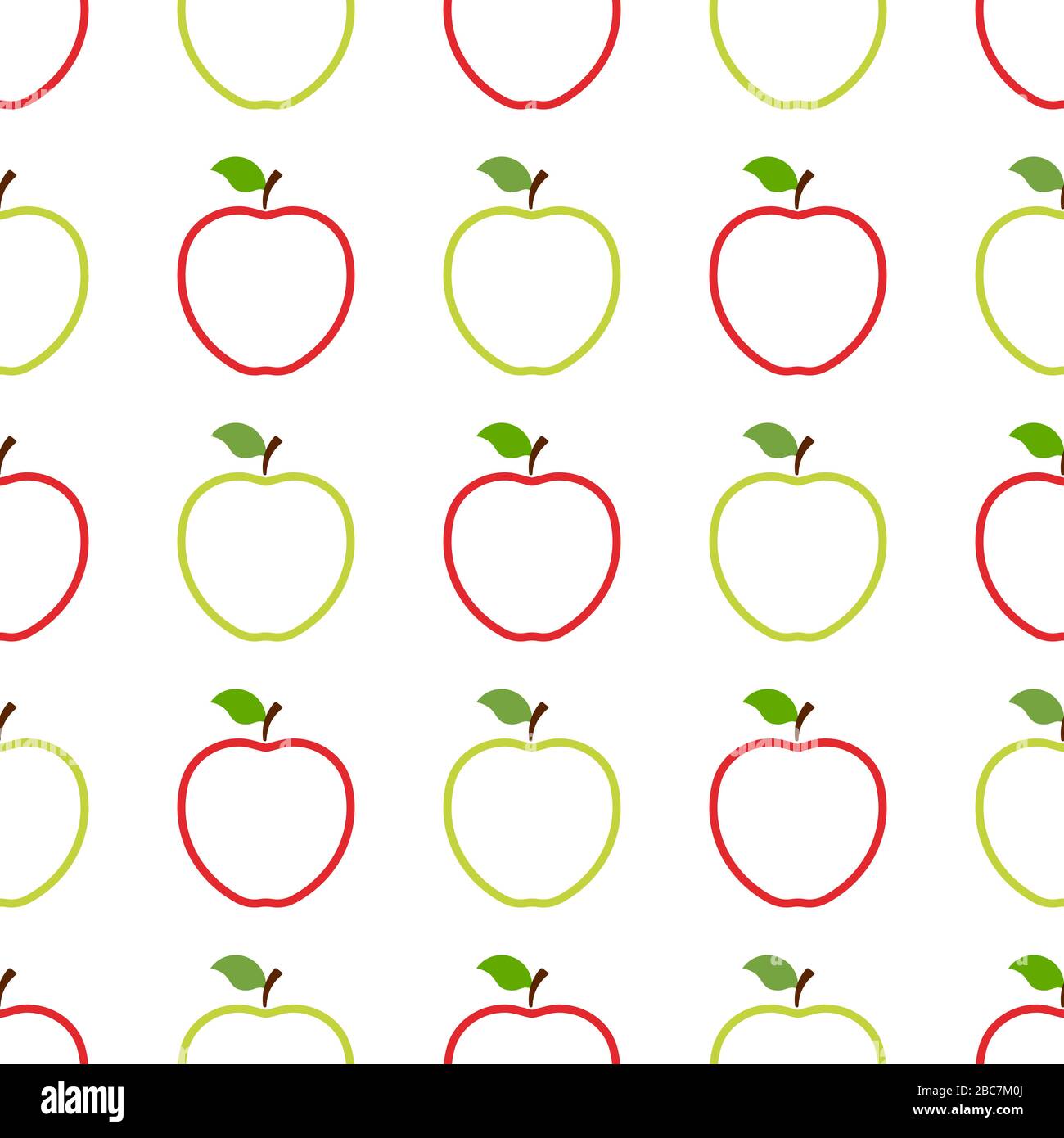 Modèle sans couture avec pommes entières rouges et vertes sur fond blanc. Fruits biologiques. Style plat. Illustration vectorielle pour la conception, le Web, le papier d'emballage, Illustration de Vecteur