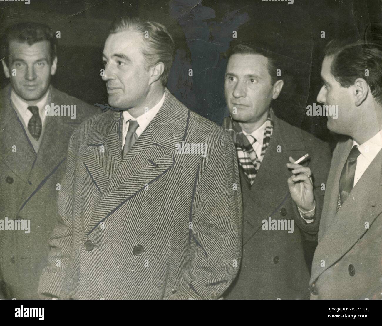 Acteurs italiens Vittorio de Sica, Paolo Stoppa et pianiste Franco Mannino, Italie, années 1950 Banque D'Images
