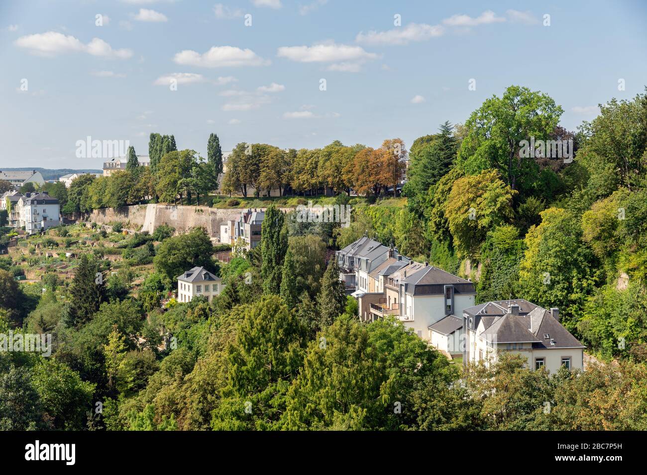 Maisons dans le parc paysage naer Kirchberg dans la ville de Luxembourg Banque D'Images