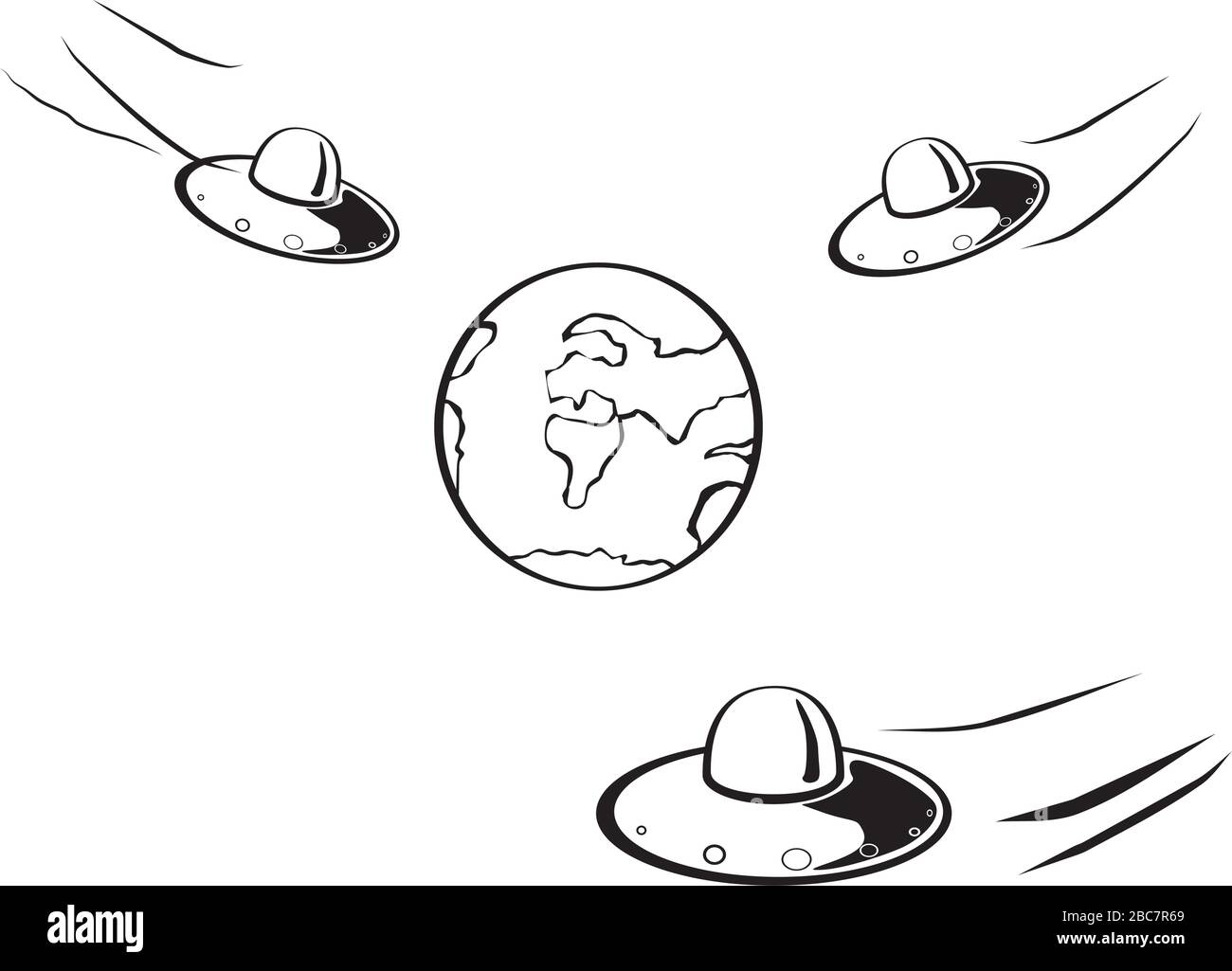 les vaisseaux s'attaquent à la terre Illustration de Vecteur