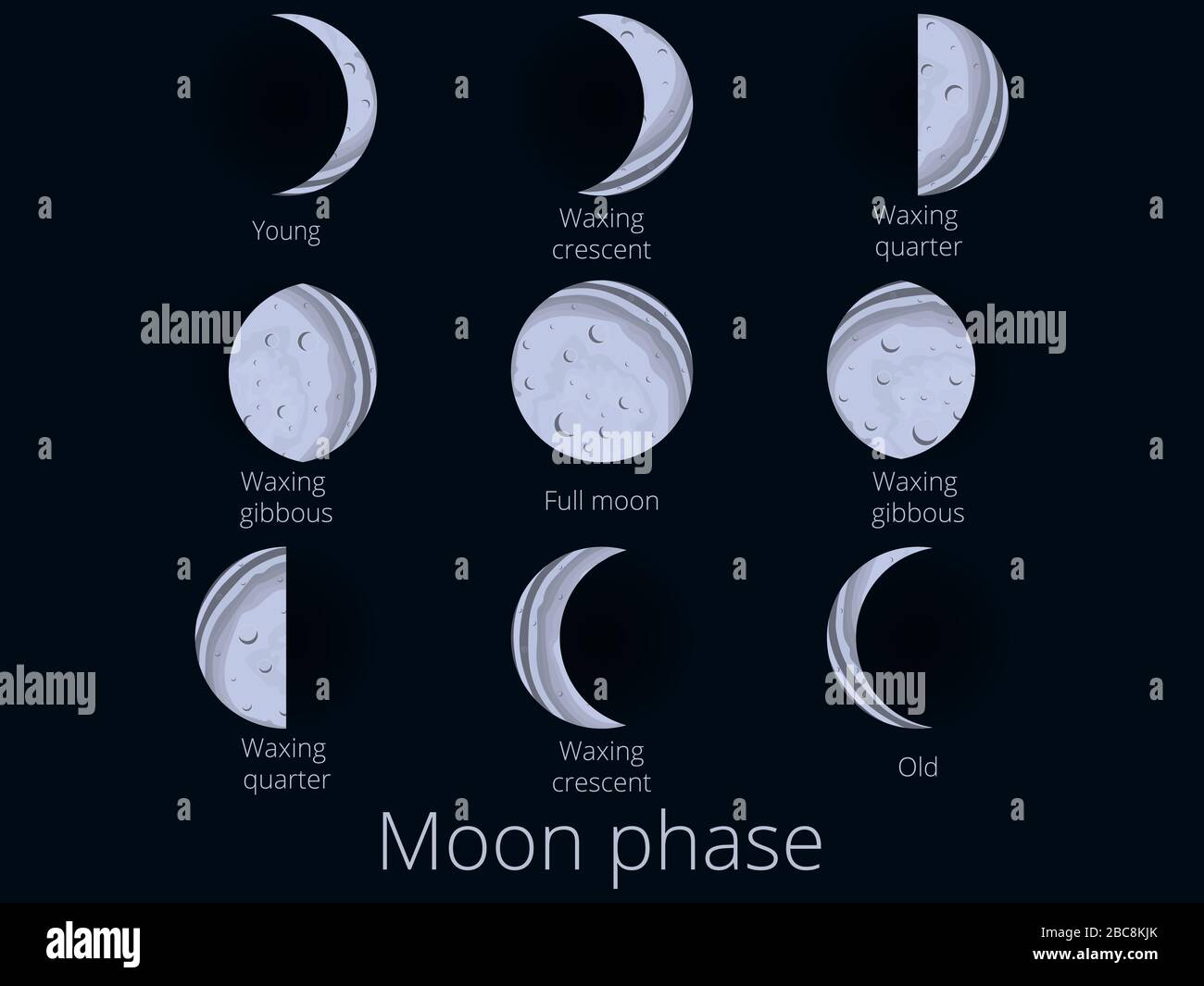 Phases de lune. Le cycle entier de la nouvelle lune à la pleine. Illustration vectorielle Illustration de Vecteur