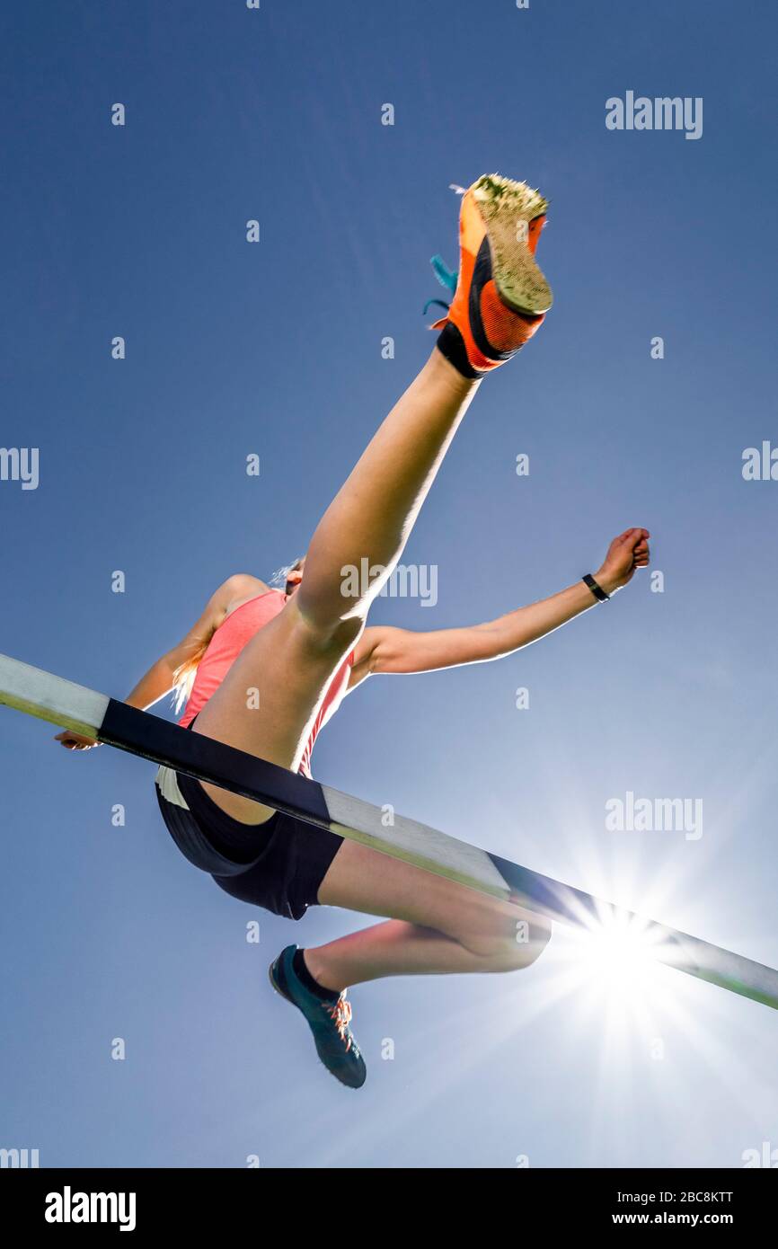 Athletics, haies, femme, 22 ans, Schorndorf, Bade-Wurtemberg, Allemagne Banque D'Images