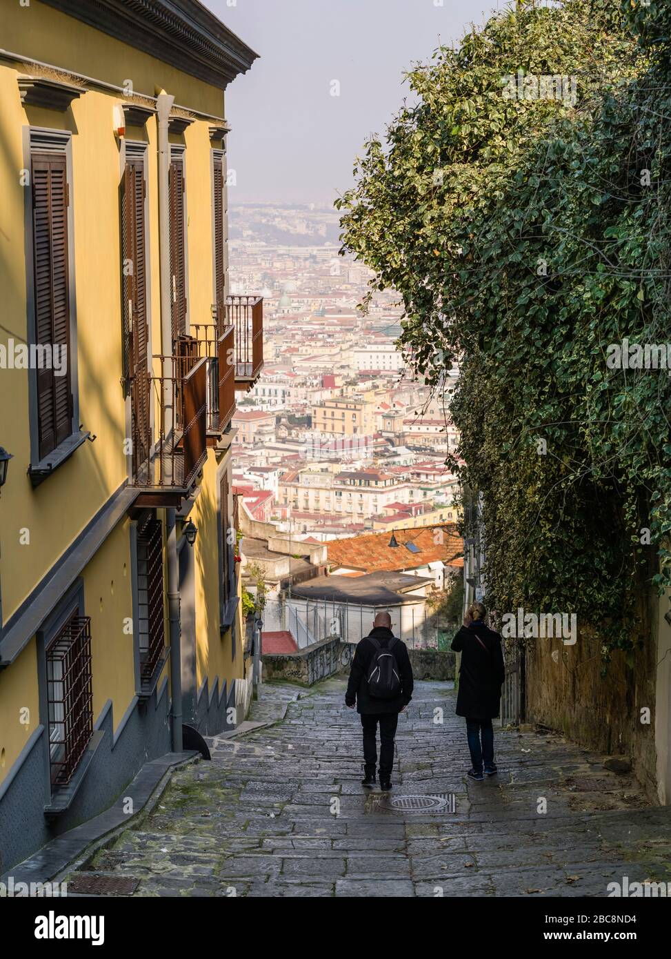 Escalier pour Castel Sant Elmo à Naples Banque D'Images