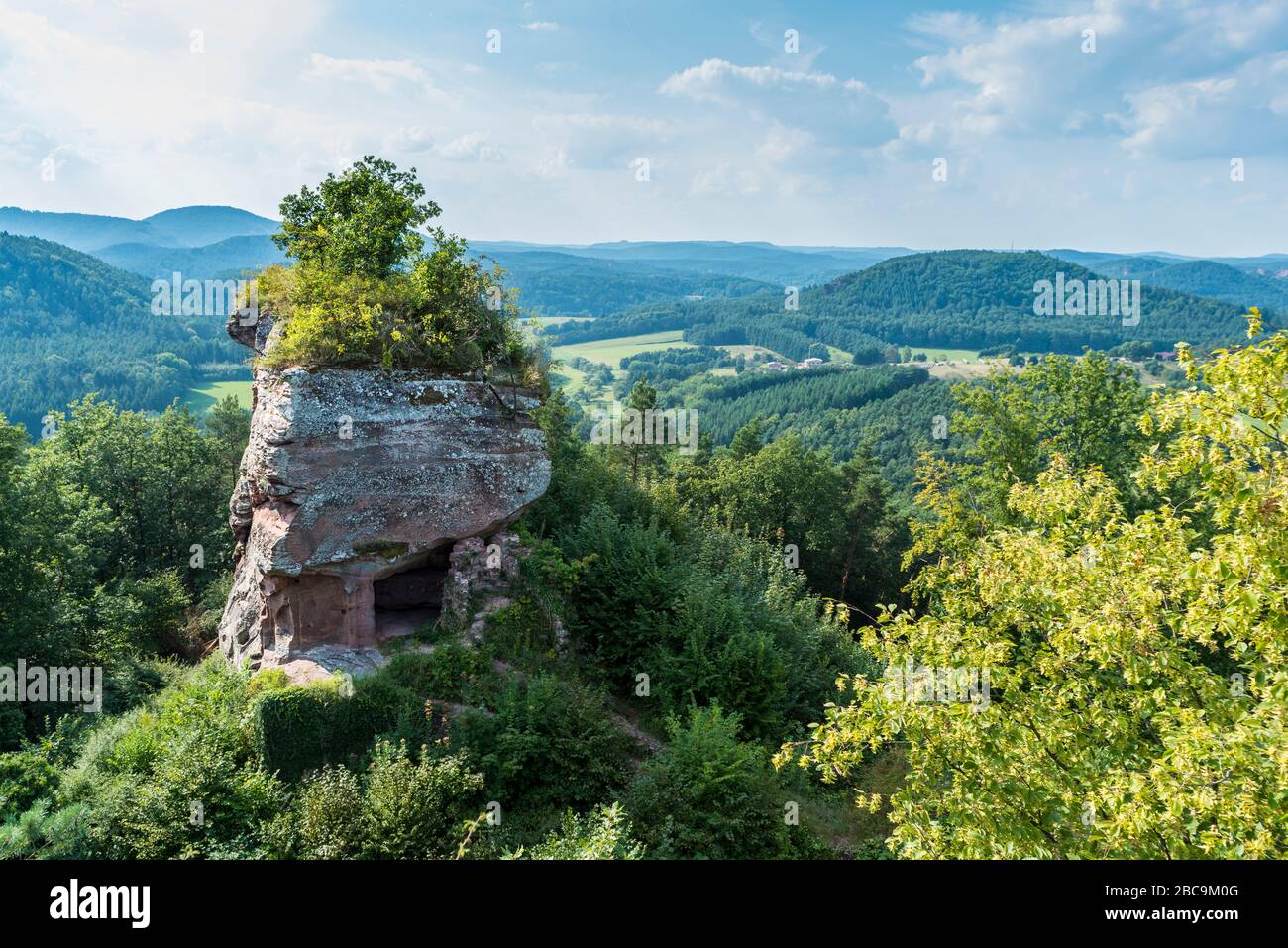 Les ruines du château de Drachenfels, un château de roche sculpté dans la pierre, avec une dent molaire, une tour semblable à la tête d'un dragon, comme plate-forme d'observation, colorée Banque D'Images