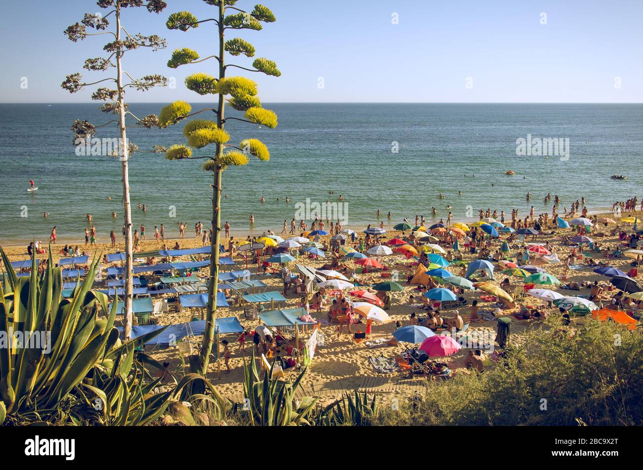 ALGARVE, PORTUGAL - 22 JUILLET 2014 : vacanciers à Pera Beach, en Algarve, le 22 juillet 2014. Algarve est une destination majeure pour la plage et la chaleur de la weathe Banque D'Images